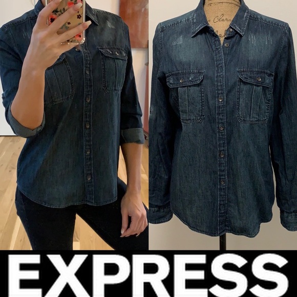 Express Tops - Express Denim Button Down Top